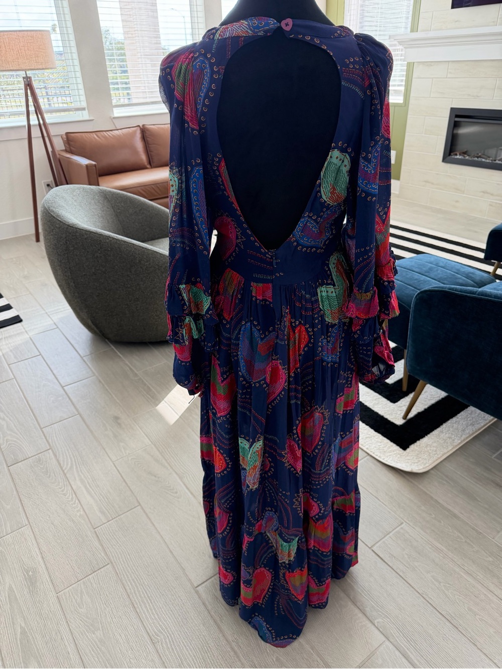 FARM RIO Blue Shiny Hearts Maxi Dress Size Medium VGUC - Picture 4 of 8